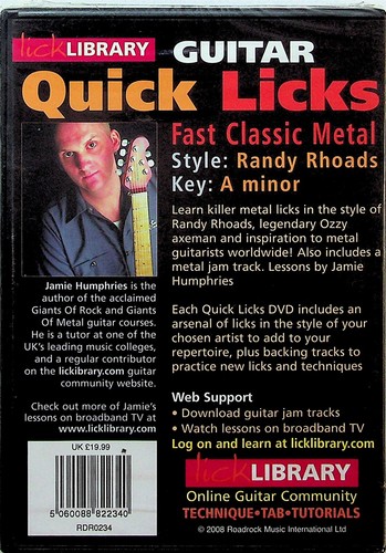 Lick Library -Fast Classic Metal -Style: Randy Rhoads DVD -NEW (Learn Guitar)  - Picture 2 of 2