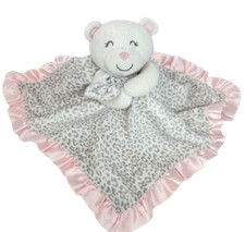 CARTER'S BABY TEDDY BEAR LEOPARD SECURITY BLANKET PLUSH SOFT RATTLE PINK SATIN