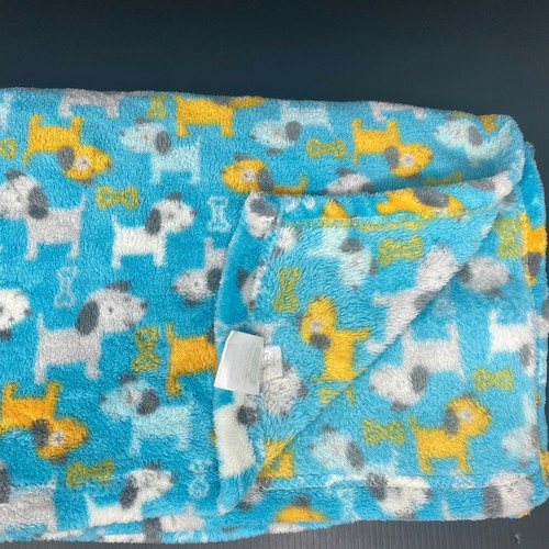 Baby Gear Blue Blanket Gray Orange White Dogs Bones Print Fleece Lovey Security - Picture 3 of 4