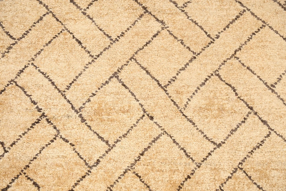 BEIGE/ DARK BROWN Moroccan Oriental Geometric Area Rug Hand-knotted Modern 5'x8' - Image 4 of 4