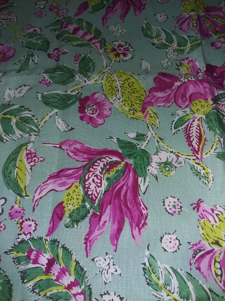 Covington 2015 Drapery Linen Blend Fabric Exotic Flowers On Green 1 Yard x 55" - Image 2 of 4