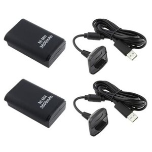 2x-Battery-Pack-Charger-Cable-for-Microsoft-Xbox-360-Wireless-Controller-Black
