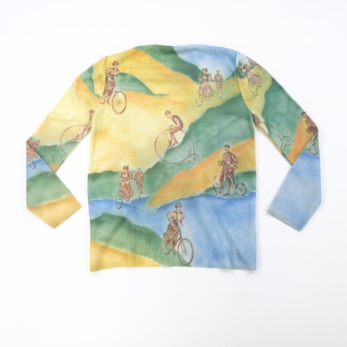 Rare Vintage Bicycle Bicyclist Hills Graphic Sweater 60s 70s Multicolor Youth - Picture 2 of 8