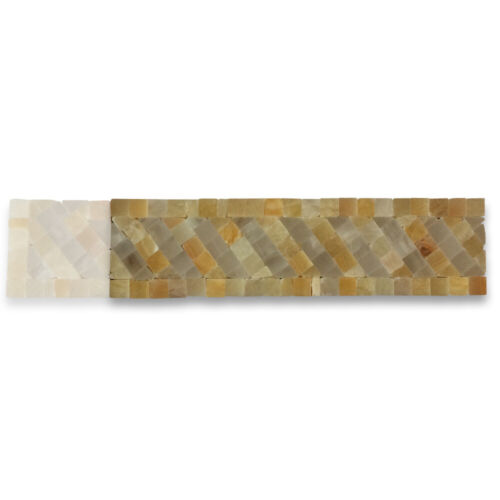 B0091P Marble Mosaic Border Listello Tile Renaissance Honey Onyx 2x7.7 Polish - Picture 2 of 5