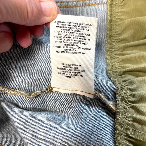 Pilcro And The Letterpress Raw Hem Denim Jean Jacket Olive Peplum Ruffle Sz. XS - Picture 9 of 9