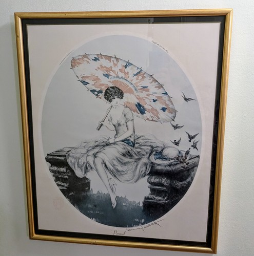VTG PARASOL Signed LOUIS ICART Art Print: Blind Stamp, Numbered 20/500, 21X25"