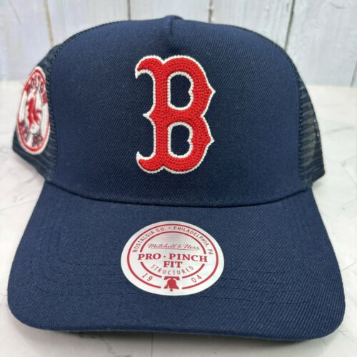 Boston Red Sox Mitchell & Ness Navy Blue Pro Pinch Fit Mesh Snapback Hat Cap MLB - Picture 2 of 5
