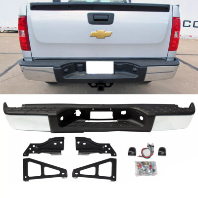 Fit 2007-2013 Chevy Silverado GMC Sierra 1500 Chrome Steel Rear Back Bumper