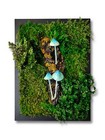 Handmade Preserved Moss Panel with Blue Mushrooms Lichen Wall Art in Black Frame