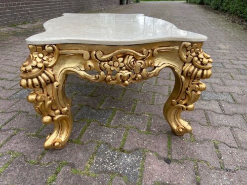 Table Vintage 1940s Italian Baroque Beech Coffee with Beige Marble Top - Picture 10 of 13