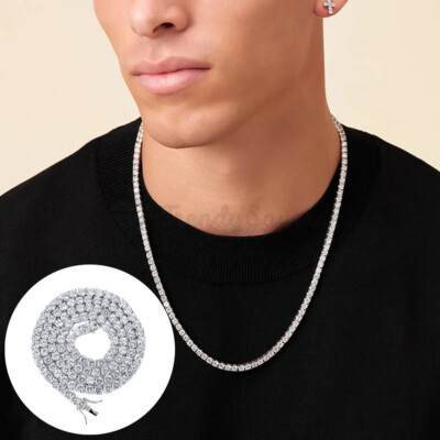 Lab Diamond Iced Out 4MM Tennis Chain Silver Stainless Steel 22