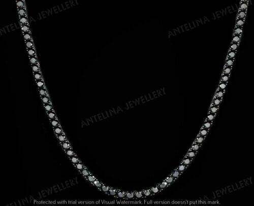 Men's Women 15 Ct Simulated Black Diamond Tennis Necklace 925 Sterling Silver - Picture 3 of 7