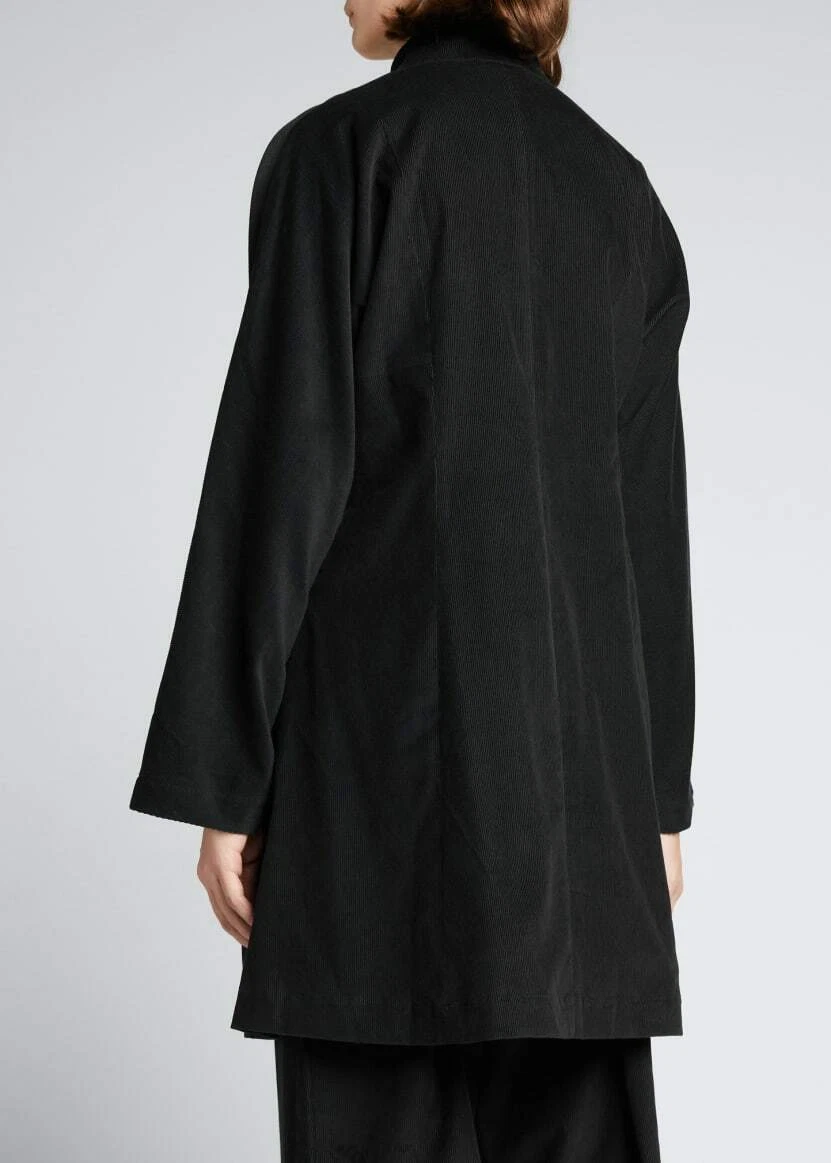 NWT Eskandar BLACK Size (2) Fine Corduroy Cotton Cashmere 39” Long Jacket