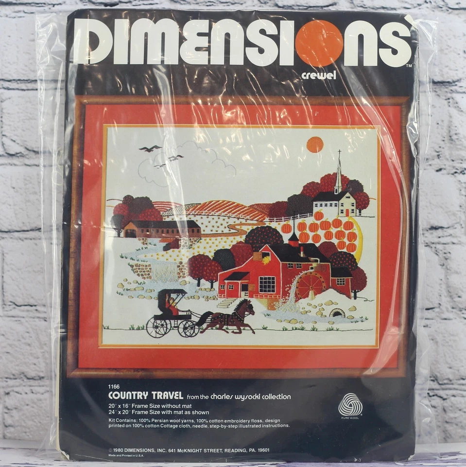 Vintage Crewel Embroidery Kit Fall Autumn Pumpkin Charles Wysocki Travel America - Image 4 of 4