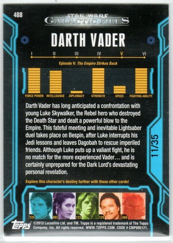 STAR WARS GALACTIC FILES SERIES 2 RED PARALLEL BASE INSERT 488 DARTH VADER 11/35 - Picture 2 of 2