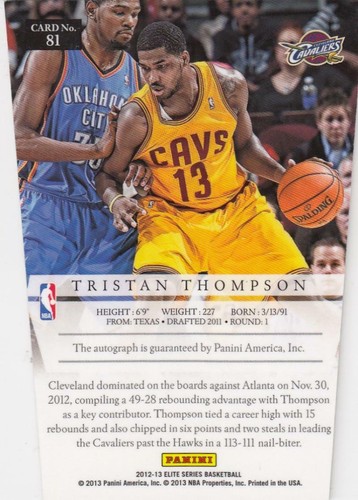 2012-13 Panini Elite Series Aspirations Autographs Tristan Thompson NM-MT+ 45/87 - Bild 2 von 2