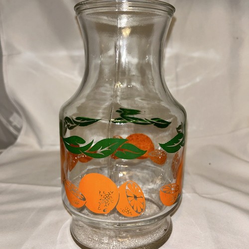 Vintage 1987 Anchor Hocking MCM Orange Juice Pitcher Carafe EUC Loc Glass Case - 第 1/3 張圖片