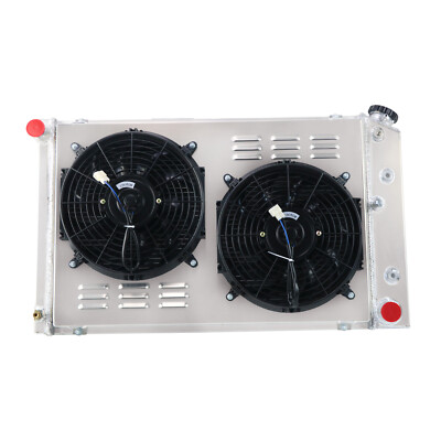 DH Racing 4-Row Aluminum Radiator + Shroud + 2x12” Fans – Fits Chevy Camaro 70-81, Monte Carlo 78-87, DPI162