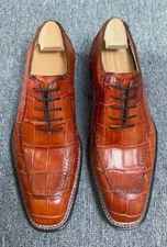 Handmade Brown Crocodile Leather Lace Up Shoes, Office Shoe, Business Shoes