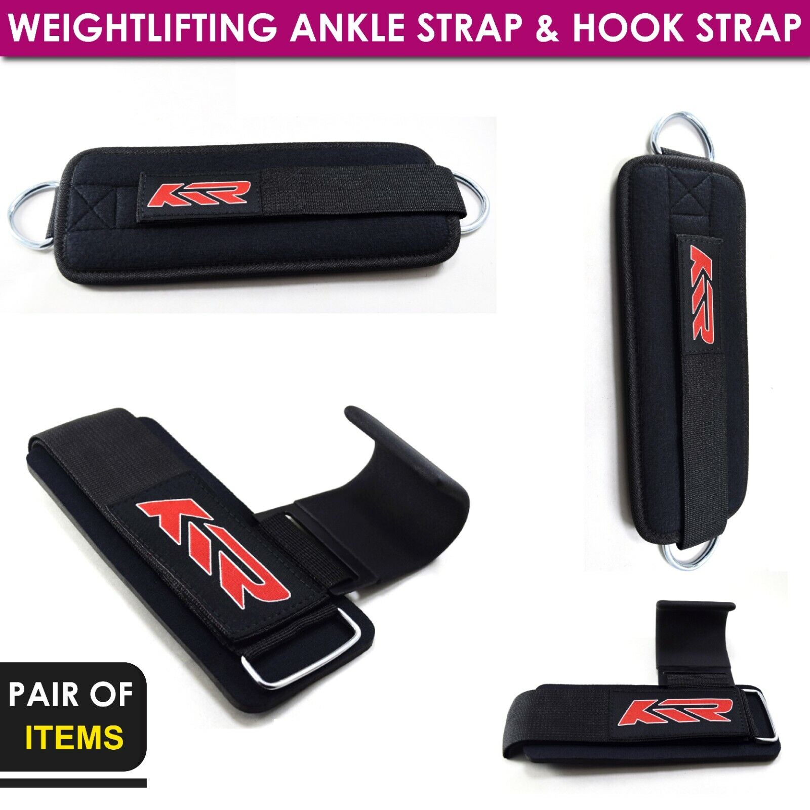 PAIR OF OFFicial store WEIGHTLIFTING ANKLE D-RING STRAP GYM & Fees free HOOK FI FOR