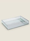 New Pretty Silver Tone Ribbed Glass Decorative Rectangle Tray