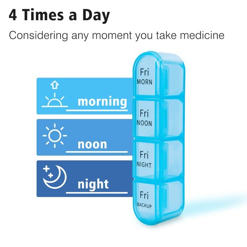 4 Times A Day Weekly Pill Organizer Medicine Travel Box for Vitamins Fish Oils - Picture 7 of 8