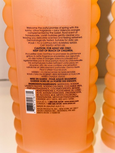 Avon Bubble Bath Delight Bain Mousse Lot of 2 Orange & Honeysuckle New Sealed - Picture 2 of 3