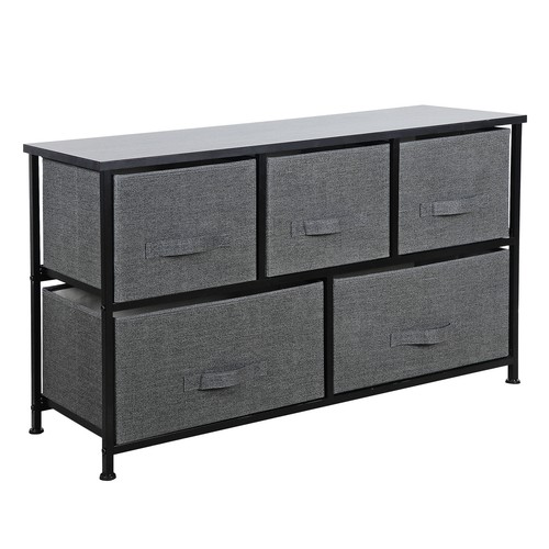 38.7"Dresser Storage Chest 5 Drawers Cabinet Grey Organizer Unit Hallway Fabric - Picture 7 of 10