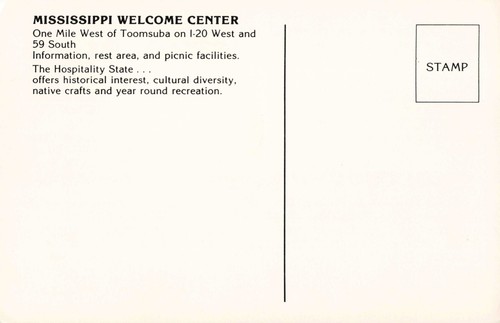 Mississippi Welcome Center Toomsuba, Miss. Vintage PC - Bild 2 von 2