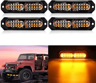 4 Stück 12 LED Stroboskop Lichter 12V-24V Notfall gelb Gefahr Strobe Warnung
