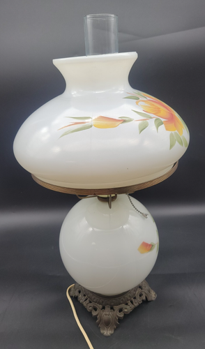 Vintage Hurricane Lamp with Yellow Florals Accurate Casting 22" Tall - Picture 8 of 14