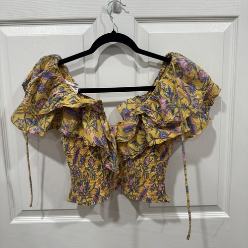 Blusa corta floral amarilla Allison New York para mujer talla mediana M - Imagen 5 de 7