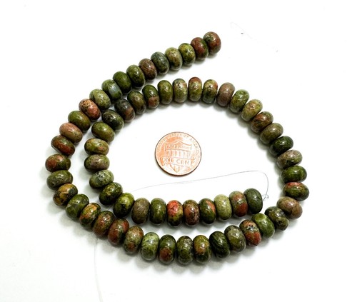 Natural High Quality Green Unakite Smooth Rondelle Round Flat Gemstone RD03 - Picture 4 of 4