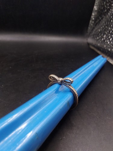 Ladies Sterling Silver Pandora Bow CZ Stacking Ring Size N Or 54 - Picture 3 of 6