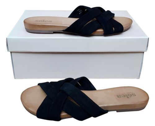 SOLEA Tancy Comfort Fit Ladies Black Suede Mules Sandals Slip On UK 5 MRRP £49