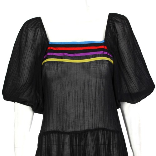 Vintage 70s Black Sheer Gauze Festival Dress Balloon Sleeve J.C. Penny sz 10 541 - Picture 2 of 6