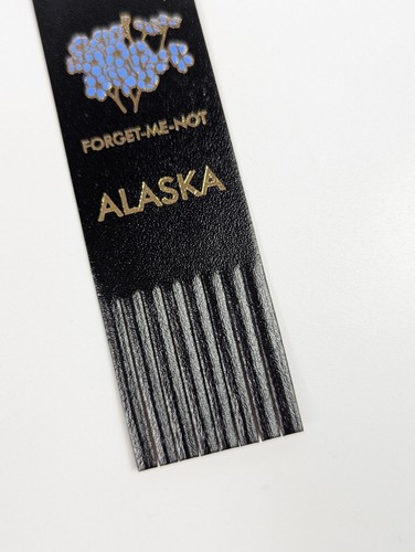 State of Alaska Leather Fringe Bookmark Ptarmigan Forget Me Not Souvenir - Foto 5 di 6