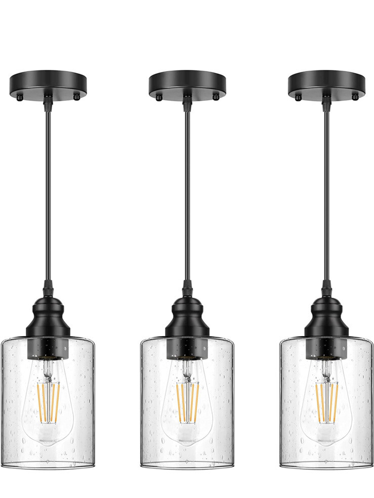 Industrial Glass Pendant Light Fixture Set of 3-image