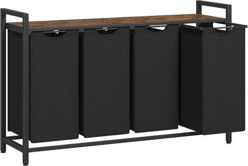Rustic Brown 4-Bag Laundry Hamper with Removable Liners & Ventilated Shelf - Picture 3 of 8