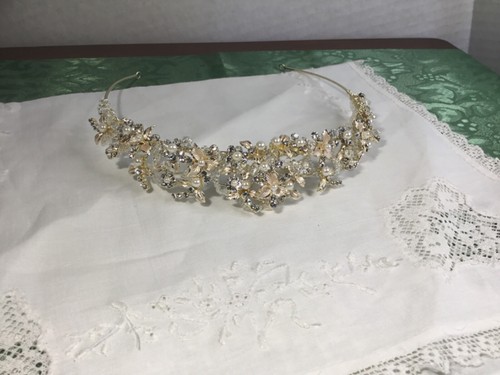 Vintage David’s Bridal Rhinestone Pearl Flower Tiara Headband Ven #1234 - Picture 4 of 9