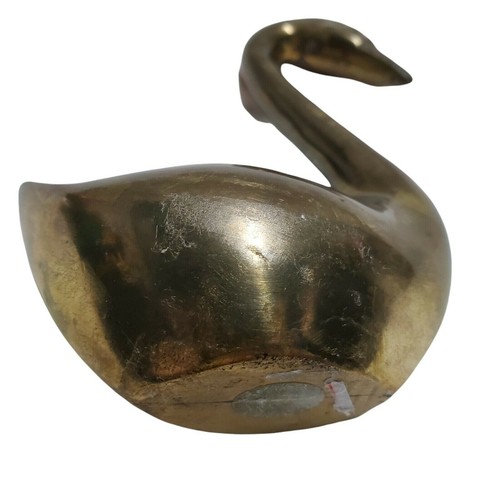 Vintage Brass Swan Figure 4.5” Miniature Paperweight MCM Bird Sleek - Picture 6 of 7