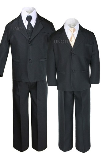 Boy Baby Toddler Kid Teen Formal Prom Wedding Black Suit + Extra Vest Long Tie - Picture 28 of 38