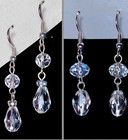 Clear Faceted Glass Crystal Teardrop Pierced Silver Tone Dangle Earrings