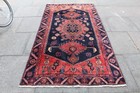 Vintage Worn Hand Made Traditional Oriental Wool Black Red Large Rug 236x136cm