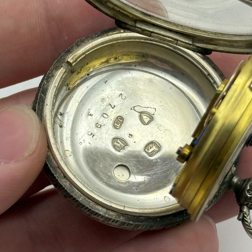 43mm Antique Key Wound Sterling Silver Patterned Pocket Watch PARTS REPAIR - Picture 14 of 15