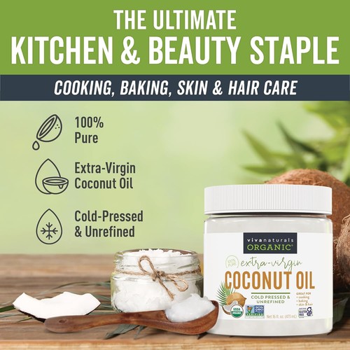 Viva Naturals Organic Coconut Oil, Cold-Pressed - Natural Hair /Skin Oil and ... - Picture 4 of 8