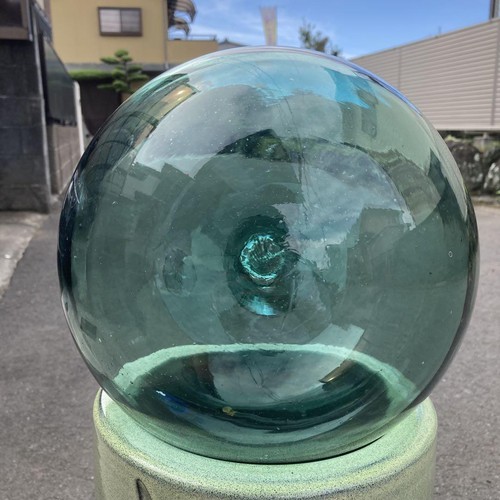 Japanese Glass Fishing Float Buoy Ball 98 in Vintage DOUBLE F 002 Green - Picture 6 of 10