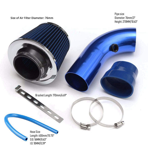 RASNONE 3" Universal Cold Air Intake Kit Aluminum Induction Hose & Filter Blue - Picture 6 of 7