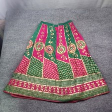 Vintage Indian Gota Patti Lehenga Skirt Pink Green Gold Embroidered Maxi Skirt
