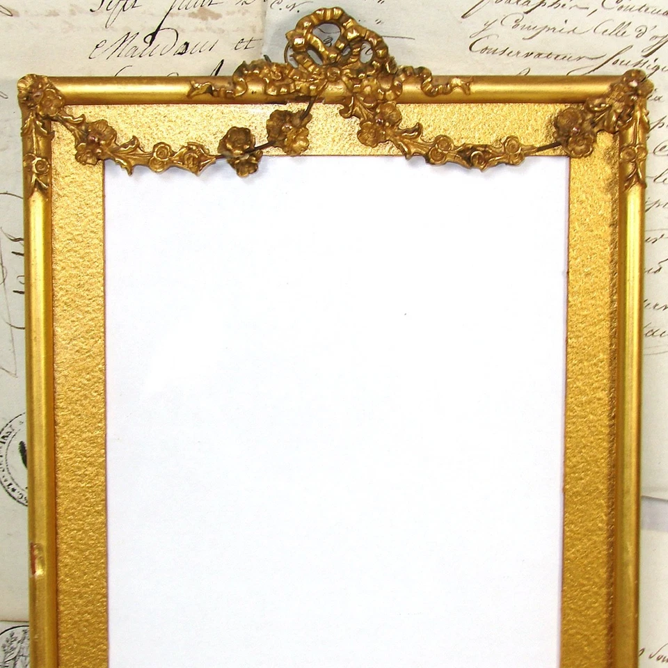 Antiguo marco de fotos de la época victoriana de 10,25", dorado limón, lazo y cinta, guirnalda Foto 4 de 4